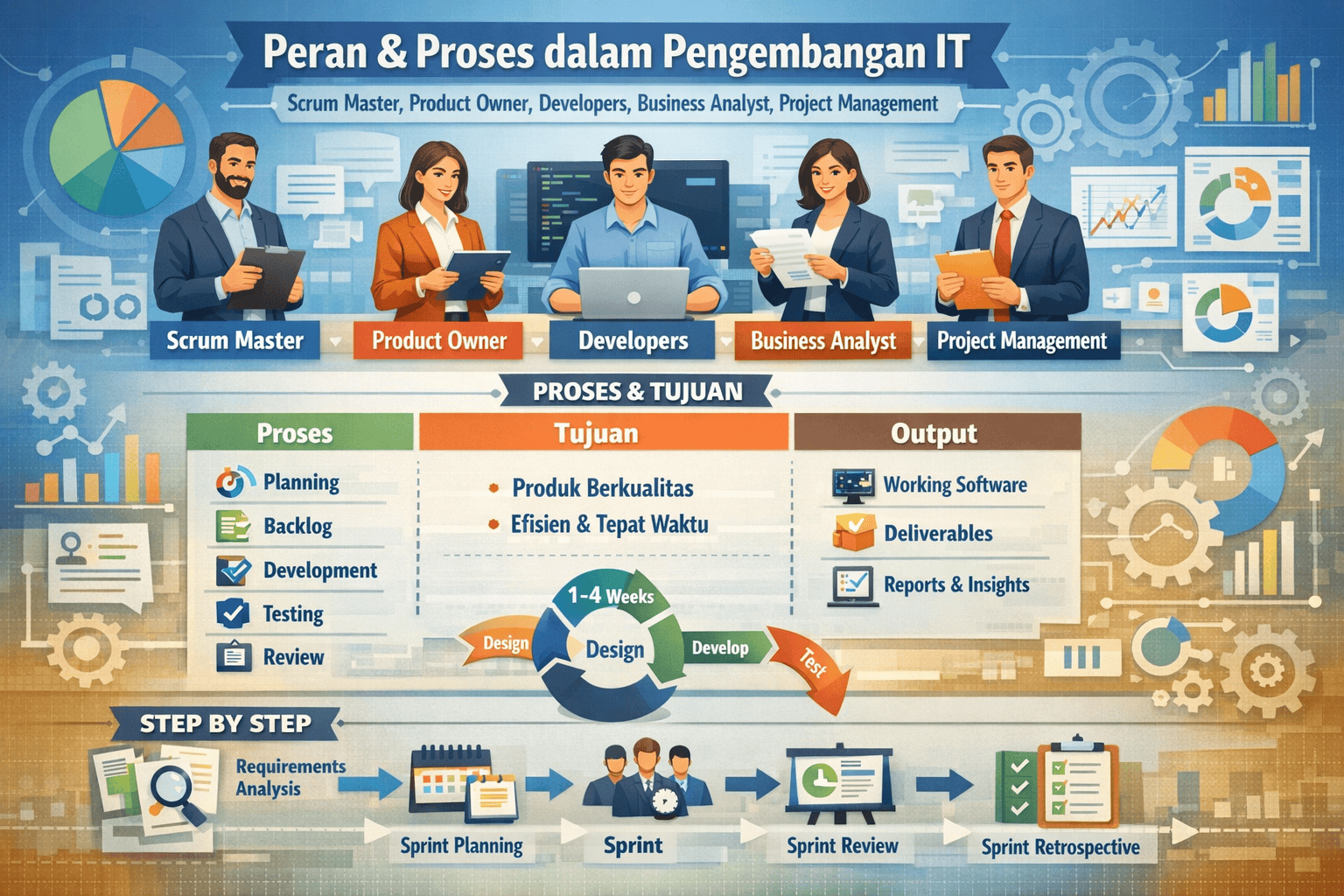 Blog post image for Perbedaan Perbedaanya Scrum Master , Product Owner , Developers, Business Analyst, Project Management dalam pengembangan di bidang IT